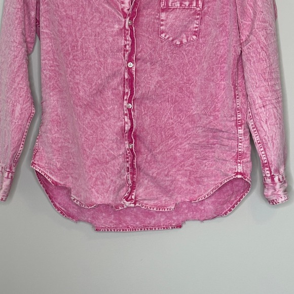 Frank & Eileen Eileen Pink Acid Wash Cotton Button Up Shirt XS - Picture 8 of 16